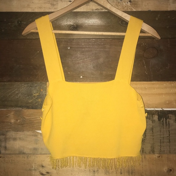 Honey Punch Mustard Knit Fringe Crop Cami Top - Picture 3 of 7